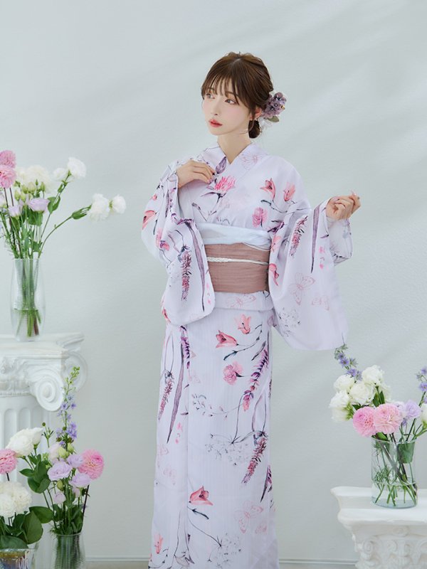 画像9: 【即日発送】【Riuコラボ】ボタニカルフラワーと蝶々の浴衣【浴衣３点セット 浴衣/帯/下駄】[yo/YMT]