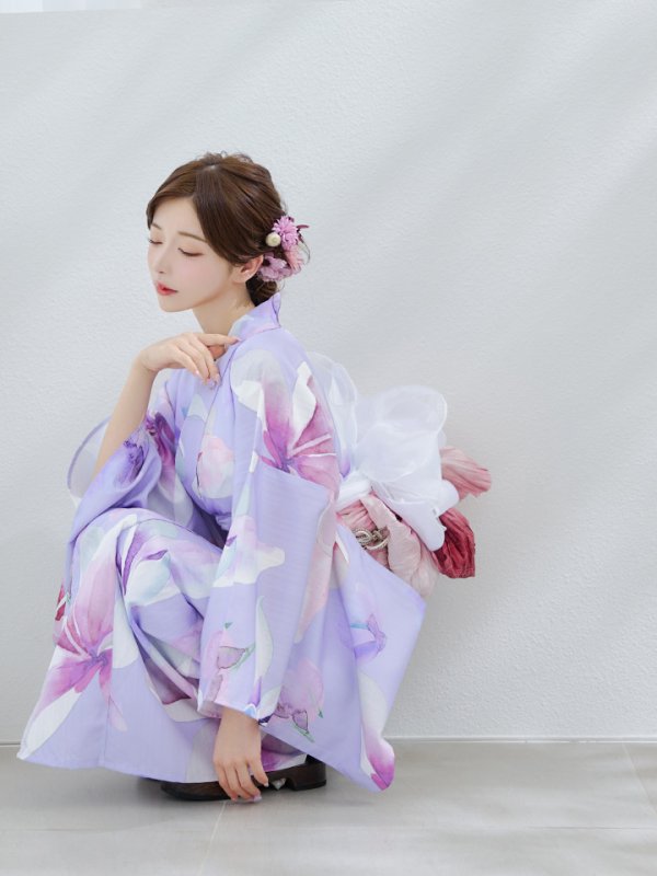 画像11: 【即日発送】【Riuコラボ】パープル地に咲く百合浴衣【浴衣３点セット 浴衣/帯/下駄】[yo/YMT]
