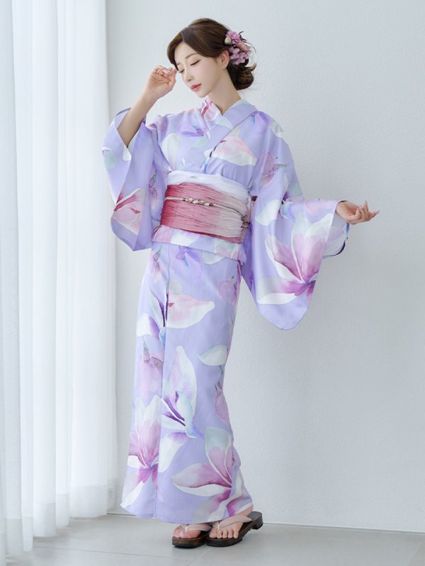 画像4: 【即日発送】【Riuコラボ】パープル地に咲く百合浴衣【浴衣３点セット 浴衣/帯/下駄】[yo/YMT]