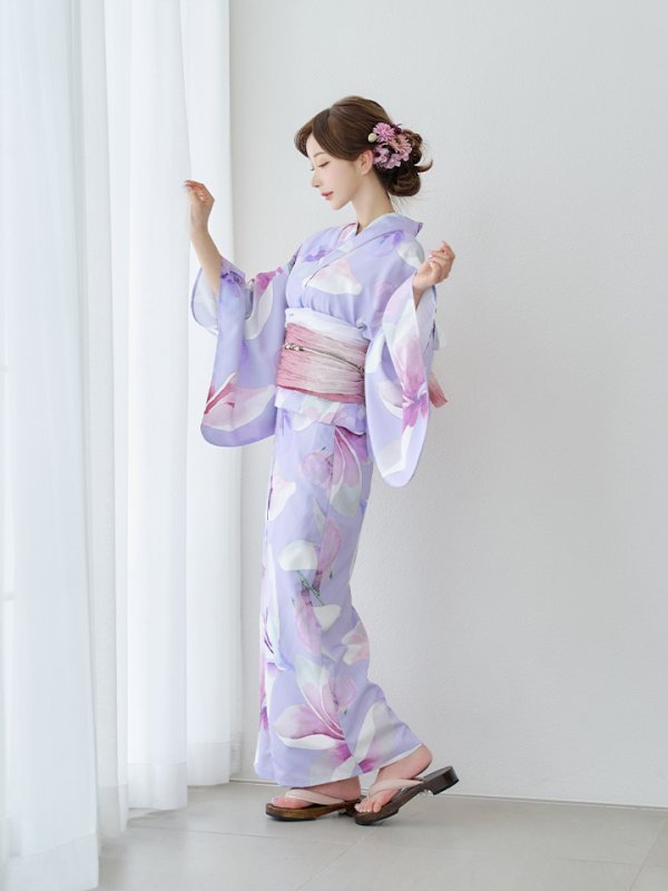 画像5: 【即日発送】【Riuコラボ】パープル地に咲く百合浴衣【浴衣３点セット 浴衣/帯/下駄】[yo/YMT]
