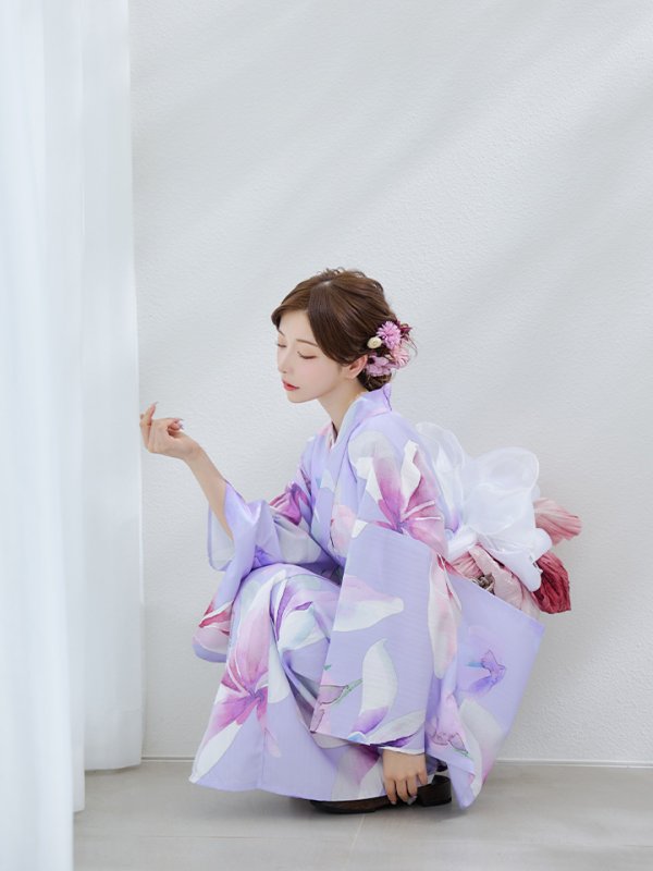 画像9: 【即日発送】【Riuコラボ】パープル地に咲く百合浴衣【浴衣３点セット 浴衣/帯/下駄】[yo/YMT]