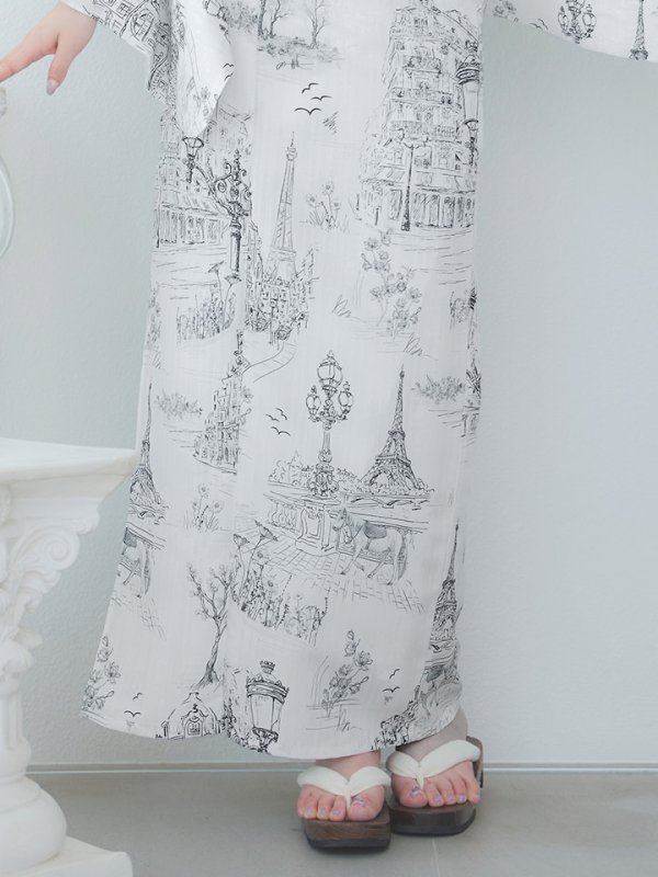 画像20: 【即日発送】【Riuコラボ】白地×パリの街浴衣【浴衣３点セット 浴衣/帯/下駄】[yo/YMT]