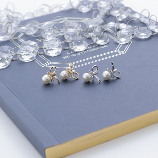 画像6: 【アクセサリー：ピアス】パールビジューリボンピアス【Fサイズ/2カラー】[OF08]