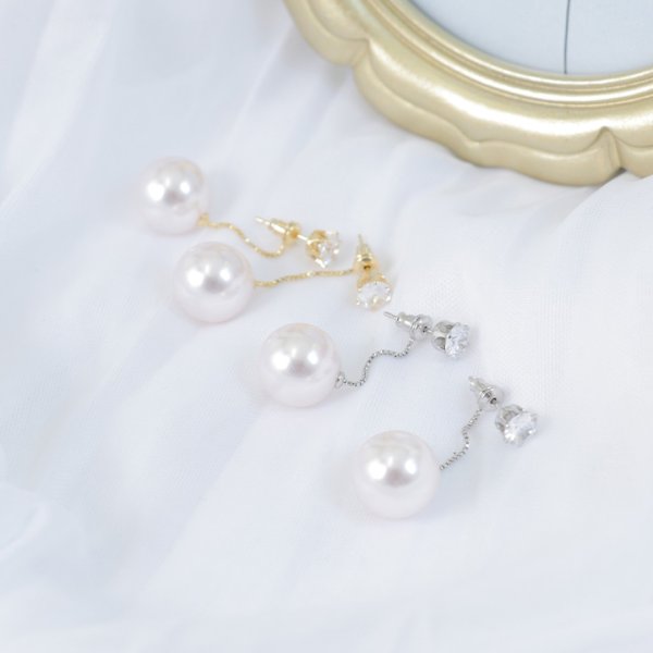 画像2: ビッグパールチェーンピアス【アクセサリー：ピアス】【Fサイズ/2カラー】[OF02] 