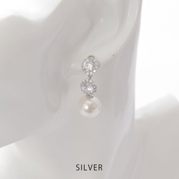 画像2: 【アクセサリー：ピアス】2連ビジューパールピアス【Fサイズ/2カラー】[OF02]