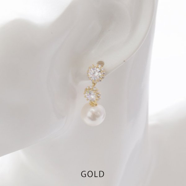 画像3: 【アクセサリー：ピアス】2連ビジューパールピアス【Fサイズ/2カラー】[OF02]