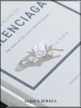 【ピアス】ビジューリボンパールピアス【Fサイズ/1カラー】[OF02] 【YN】