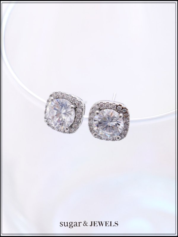画像1: 【ピアス】ラウンドビジュースクエアピアス【Fサイズ/1カラー】[OF02]