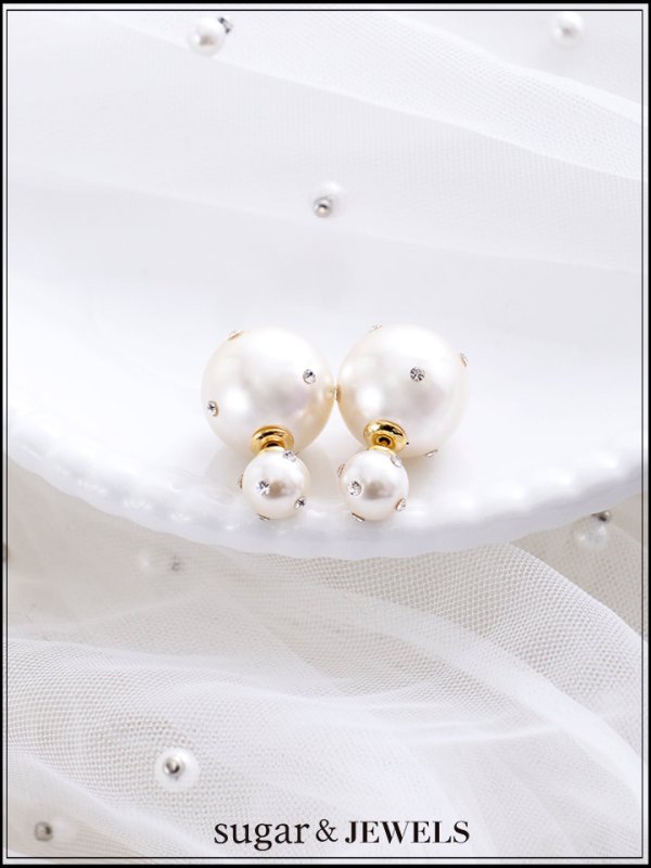 画像1: 【ピアス】ビジューダブルパールピアス【Fサイズ/1カラー】[OF02]