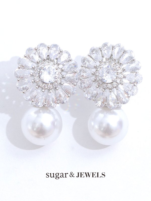 画像1: パールシルバービジューピアス【アクセサリー：ピアス】【OF02】