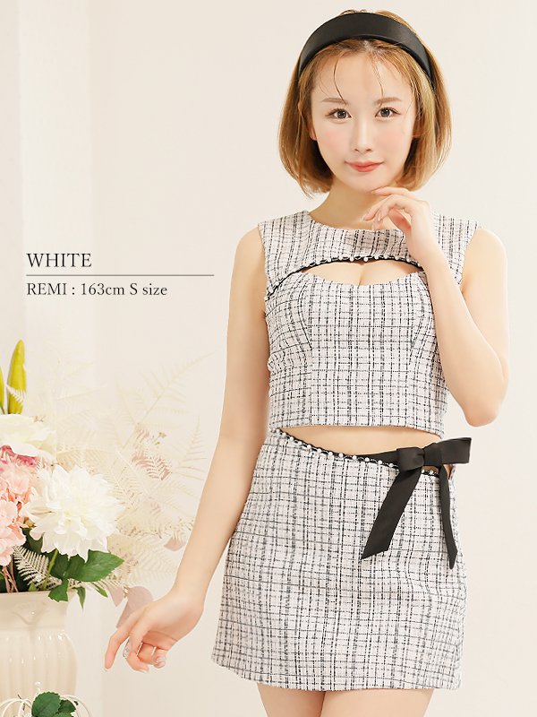 画像23: XSサイズあり☆背の低い方必見！【PURESS/ピュアレス】ツイード/ バストカット/ パールビジュー/ セパレート/ フレア/ マイクロミニドレス/ キャバドレス[OF5]