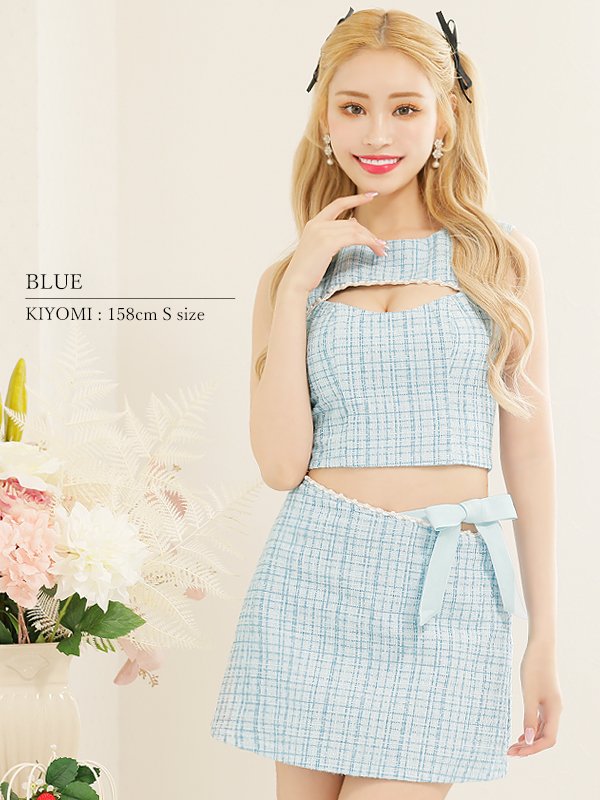 画像10: XSサイズあり☆背の低い方必見！【PURESS/ピュアレス】ツイード/ バストカット/ パールビジュー/ セパレート/ フレア/ マイクロミニドレス/ キャバドレス[OF5]