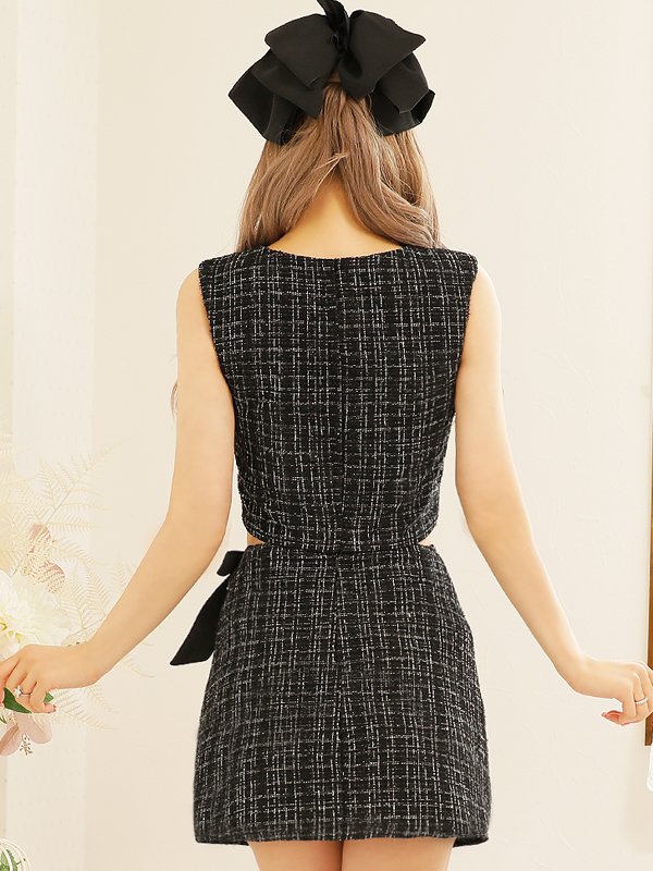 画像6: XSサイズあり☆背の低い方必見！【PURESS/ピュアレス】ツイード/ バストカット/ パールビジュー/ セパレート/ フレア/ マイクロミニドレス/ キャバドレス[OF5]