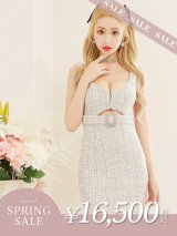 【決算SALE開催中！! 】XSサイズあり【PURESS/ピュアレス】ツイード/ ウエストカット/ ビジューチェーンベルト/ チェック/ タイト/ ミニドレス/ キャバドレス[OF5]