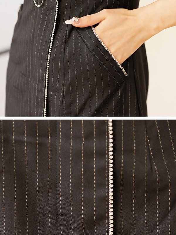 画像14: XSサイズあり【PURESS/ピュアレス】ストライプ/ ボタンチェーンビジュー/ フレア/ ミニドレス/ キャバドレス[OF5]