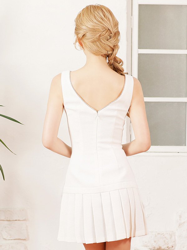 画像9: XSサイズあり【PURESS/ピュアレス】 バストファスナー/ リボン/ プリーツ/ フレア/ ワンカラー/ ノースリーブ/ ミニドレス/ キャバドレス[OF5]
