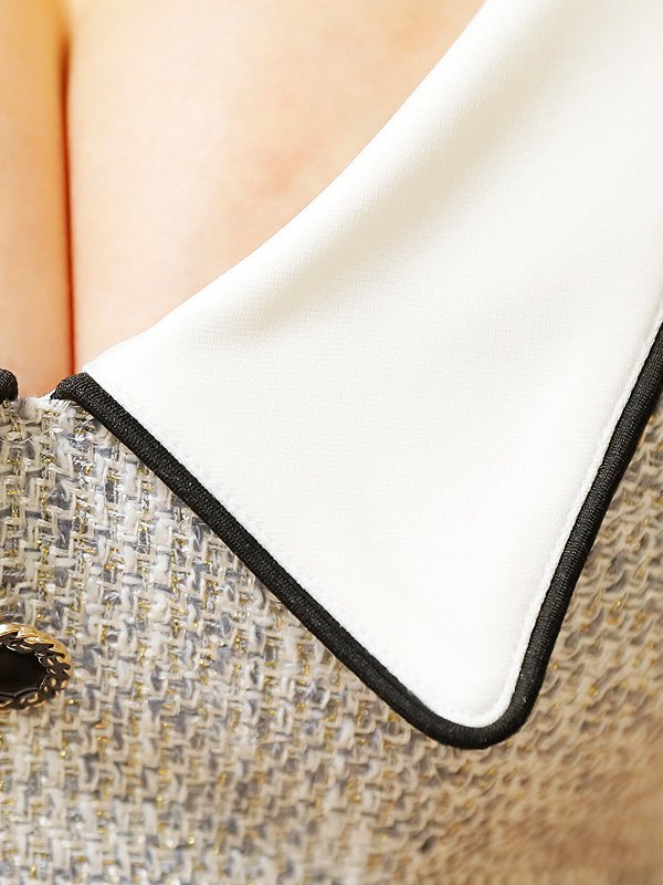 画像15: XSサイズあり【PURESS/ピュアレス】パイピング/ カラー/ ボタン/ チェーン/ ツイード/ セパレート/ フレア/ ミニドレス/ キャバドレス[OF5]