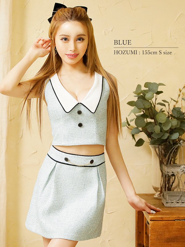 画像5: XSサイズあり【PURESS/ピュアレス】パイピング/ カラー/ ボタン/ チェーン/ ツイード/ セパレート/ フレア/ ミニドレス/ キャバドレス[OF5]