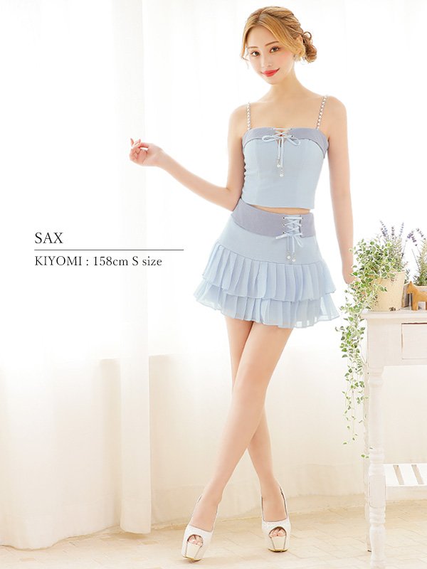 画像4: XSサイズあり【PURESS/ピュアレス】パールショルダー/ レースアップ/ マイクロミニ/ セパレート/ フレア/ ミニドレス/ キャバドレス[OF5]