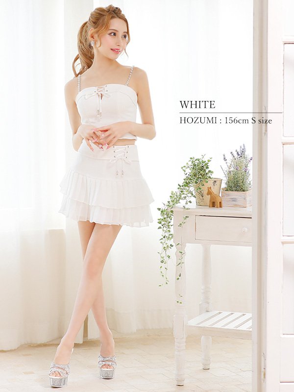 画像5: XSサイズあり【PURESS/ピュアレス】パールショルダー/ レースアップ/ マイクロミニ/ セパレート/ フレア/ ミニドレス/ キャバドレス[OF5]