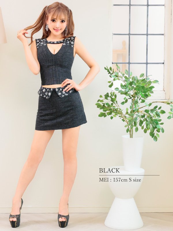 画像16: XSサイズあり【PURESS/ピュアレス】フラワービジュー/ チョーカーデザイン/ ツイード/ セパレード/ フレア/ マイクロミニ/ ミニドレス/ キャバドレス[OF5]