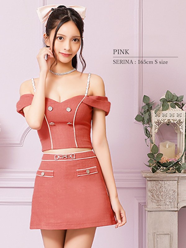 画像6: XSサイズあり【PURESS/ピュアレス】チェーンショルダー/ ボタン/ チャーム/ オフショルダー/ セパレート/ フレア/ マイクロミニ/ ミニドレス/ キャバドレス[OF5]