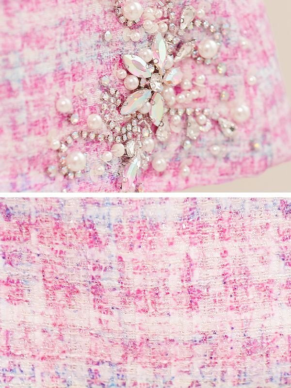 画像8: XSサイズあり【PURESS/ピュアレス】ツイード/ サイドカットベルト/ フラワービジュー/ フレア/ ミニドレス/ キャバドレス[OF5]