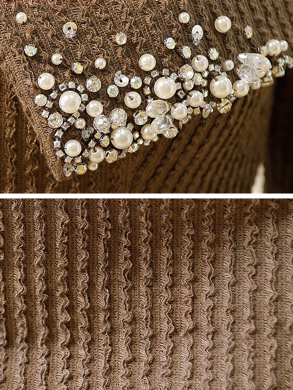 画像7: XSサイズあり【PURESS/ピュアレス】カラービジューオフショルダー/ ロングスリーブ/ 長袖/ 袖あり/ ニット/ スリットスカート/ タイト/ ミニドレス/ キャバドレス[OF5]