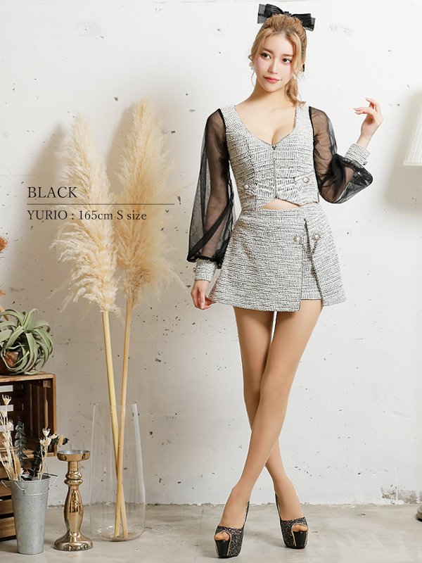 画像16: XSサイズあり☆背の低い方必見！【PURESS/ピュアレス】フロントファスナー/ メッシュ/ チェーン/ セパレート/ フレア/ マイクロミニドレス/ キャバドレス[OF5]