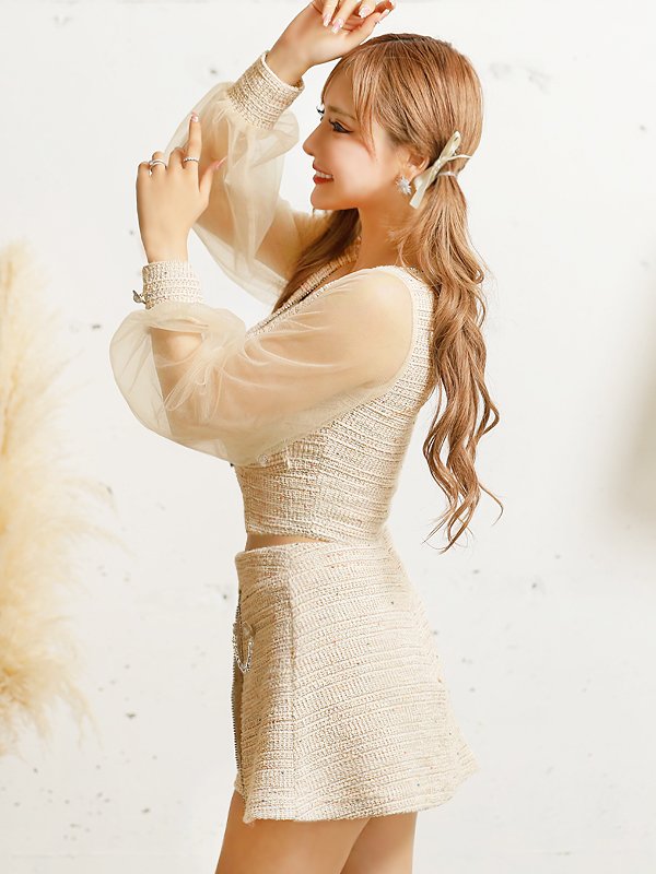画像13: XSサイズあり☆背の低い方必見！【PURESS/ピュアレス】フロントファスナー/ メッシュ/ チェーン/ セパレート/ フレア/ マイクロミニドレス/ キャバドレス[OF5]