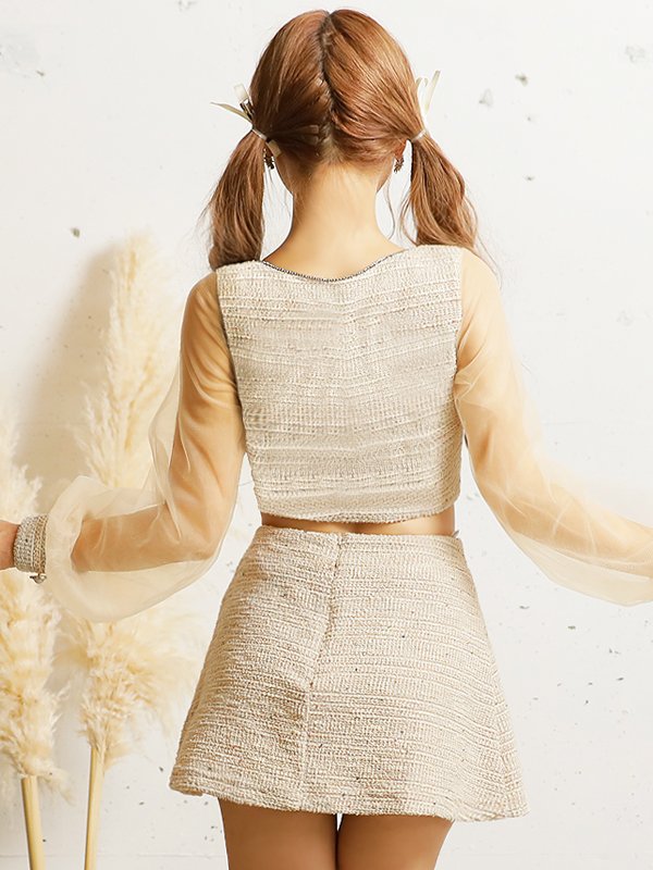 画像14: XSサイズあり☆背の低い方必見！【PURESS/ピュアレス】フロントファスナー/ メッシュ/ チェーン/ セパレート/ フレア/ マイクロミニドレス/ キャバドレス[OF5]