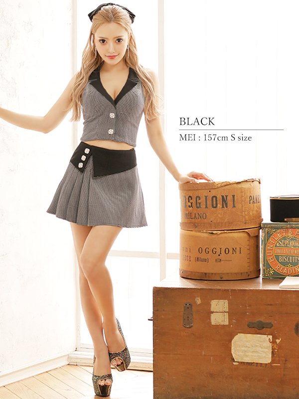 画像4: XSサイズあり【PURESS/ピュアレス】カラー/ チェック/ ボタン/ セパレート/ フレア/ ミニドレス/ キャバドレス[OF5]