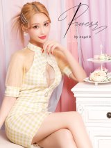 XSサイズあり【PURESS/ピュアレス】 フロントパールボタン/ シースルーメッシュショルダー/ 袖あり/ 五分袖/ チェック/ タイト/ ミニドレス/ キャバドレス[OF5]