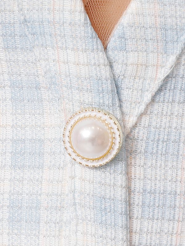 画像15: XSサイズあり【PURESS/ピュアレス】 フロントパールボタン/ シースルーメッシュショルダー/ 袖あり/ 五分袖/ チェック/ タイト/ ミニドレス/ キャバドレス[OF5]