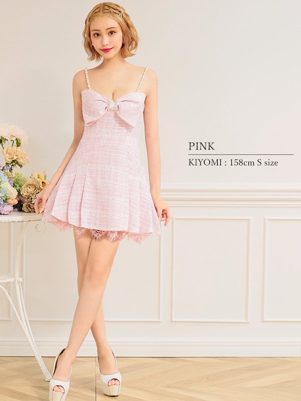 画像7: XSサイズあり【PURESS/ピュアレス】ビックリボンデザイン/ ショルダーパール/ マイクロフレアミニ/ ミニドレス/ キャバドレス[OF5]