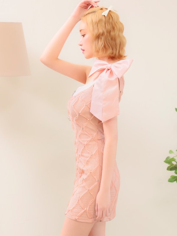 画像10: XSサイズあり【PURESS/ピュアレス】ビックリボン/ ワンショルダー/ フラワービジューボタン/ タイト/ マイクロミニ/ ミニドレス/ キャバドレス[OF5]