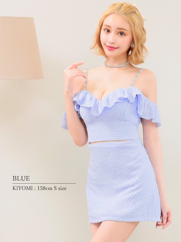 画像8: XSサイズあり【PURESS/ピュアレス】アッパーフリルデザイン/ パールショルダー/ バックリボン/ セパレート/ フレア/ マイクロミニ/ ミニドレス/ キャバドレス[OF5]