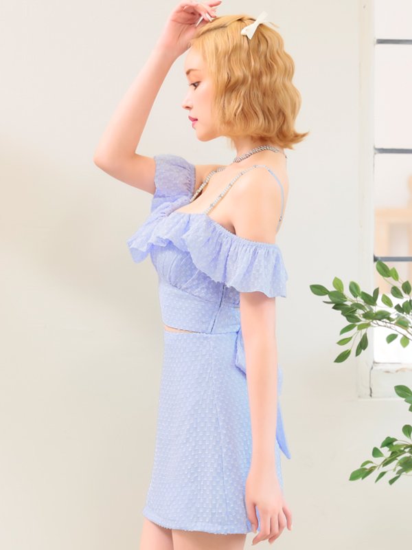 画像10: XSサイズあり【PURESS/ピュアレス】アッパーフリルデザイン/ パールショルダー/ バックリボン/ セパレート/ フレア/ マイクロミニ/ ミニドレス/ キャバドレス[OF5]