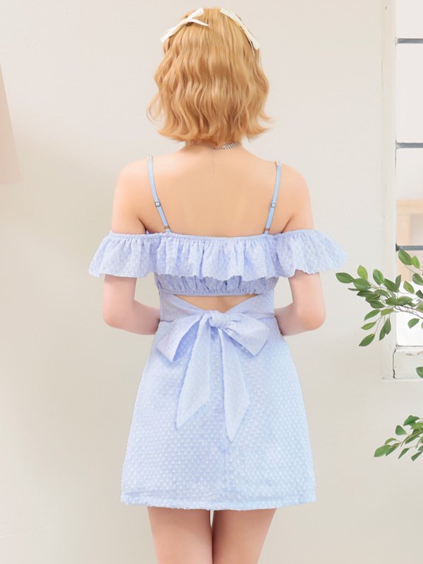 画像11: XSサイズあり【PURESS/ピュアレス】アッパーフリルデザイン/ パールショルダー/ バックリボン/ セパレート/ フレア/ マイクロミニ/ ミニドレス/ キャバドレス[OF5]