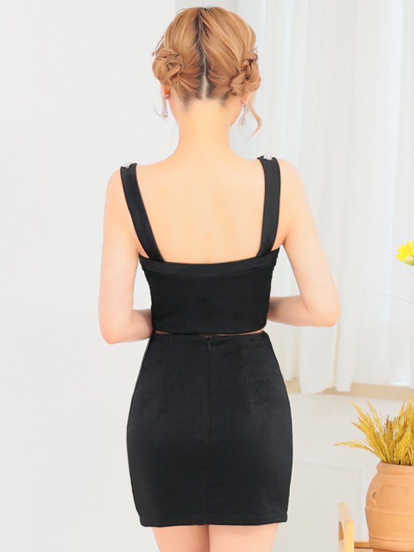 画像10: XSサイズあり【PURESS/ピュアレス】Vカット/ サテン/ ショルダービジュー/ セパレート/ タイト/ マイクロミニ/ ミニドレス/ キャバドレス[OF5]