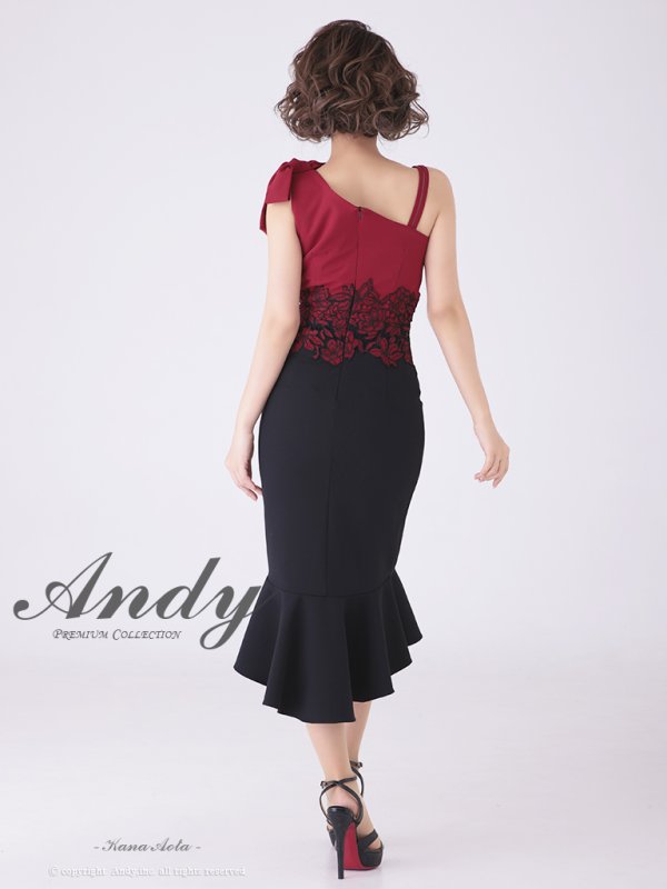 画像4: 【ANDY/アンディ】マーメイド/ショルダーリボン/ バイカラー/ ノースリーブ/ 裾フリル/ テールカット/ ミディアム丈/ キャバドレス[FB03]