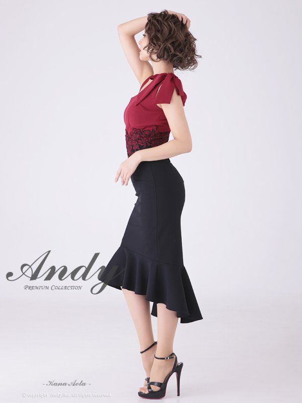 画像3: 【ANDY/アンディ】マーメイド/ショルダーリボン/ バイカラー/ ノースリーブ/ 裾フリル/ テールカット/ ミディアム丈/ キャバドレス[FB03]
