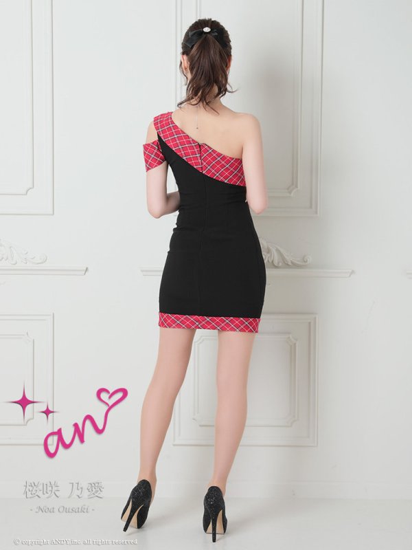 画像18: 【an /アン】ワンショル/ チェック/ ショルダーリボン/ カットアウト/ タイト/ ミニドレス/ キャバドレス[OF05]