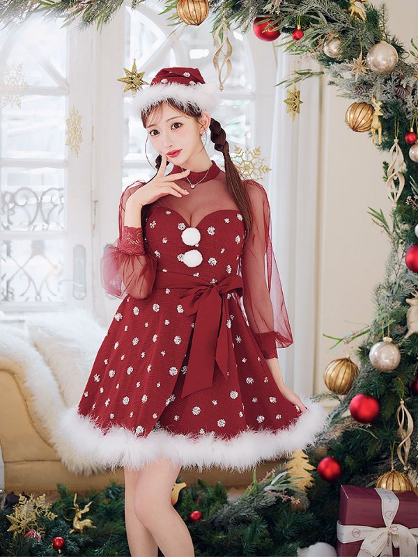 画像10: 【ノベルティ対象】【即日発送！】【サンタコス 4点セット】【XS-XLサイズ/1カラー】チュールロングスリーブハイネックサンタ[YMT]