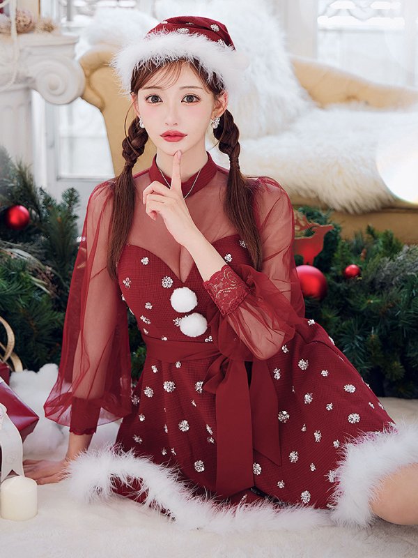 画像19: 【ノベルティ対象】【即日発送！】【サンタコス 4点セット】【XS-XLサイズ/1カラー】チュールロングスリーブハイネックサンタ[YMT]