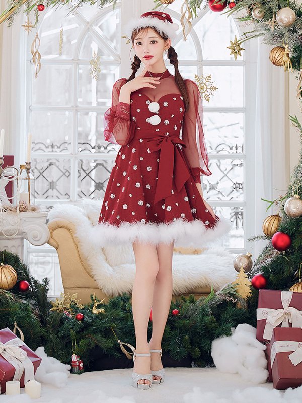 画像20: 【ノベルティ対象】【即日発送！】【サンタコス 4点セット】【XS-XLサイズ/1カラー】チュールロングスリーブハイネックサンタ[YMT]