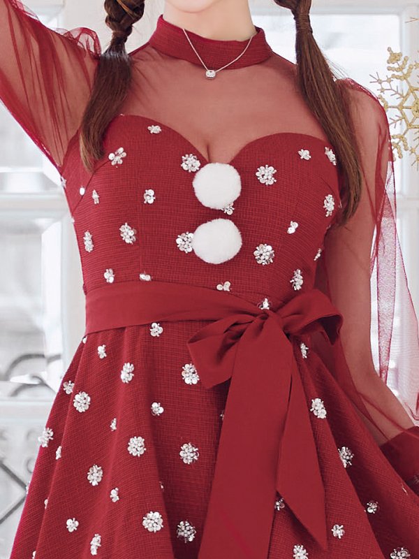 画像5: 【ノベルティ対象】【即日発送！】【サンタコス 4点セット】【XS-XLサイズ/1カラー】チュールロングスリーブハイネックサンタ[YMT]