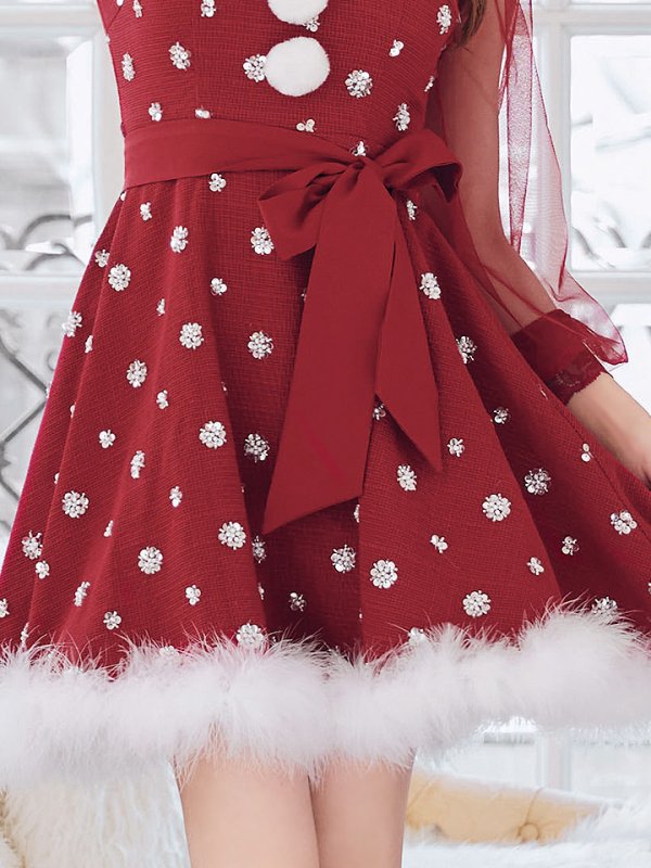 画像6: 【ノベルティ対象】【即日発送！】【サンタコス 4点セット】【XS-XLサイズ/1カラー】チュールロングスリーブハイネックサンタ[YMT]