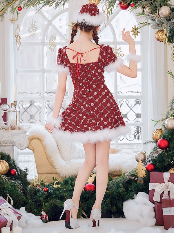 画像6: 【一部予約商品/12月中旬発送予定】【サンタコス 4点セット】【XS-Lサイズ/1カラー】ビジューフレアスカートサンタコスプレ[OF04]