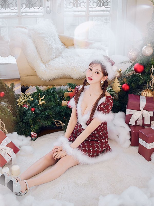 画像10: 【一部予約商品/12月中旬発送予定】【サンタコス 4点セット】【XS-Lサイズ/1カラー】ビジューフレアスカートサンタコスプレ[OF04]